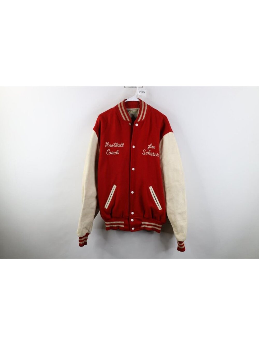 Vtg 60s 70s Mens 48 Distressed Football Coach Wool Leather Varsity Jacket USA